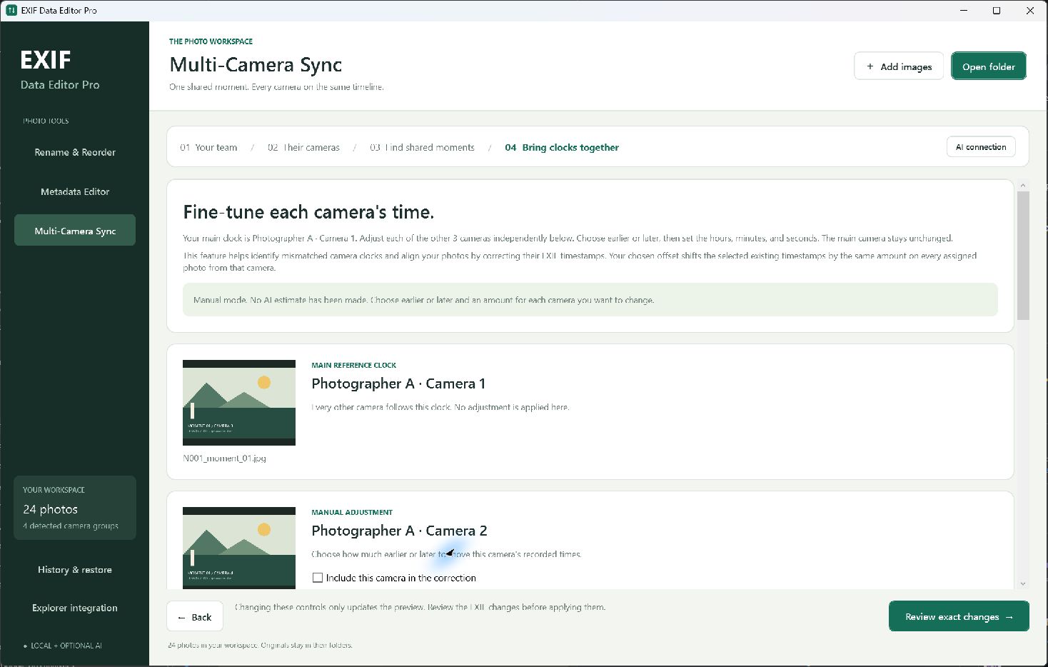 Manual camera corrections in Multi-Camera Sync